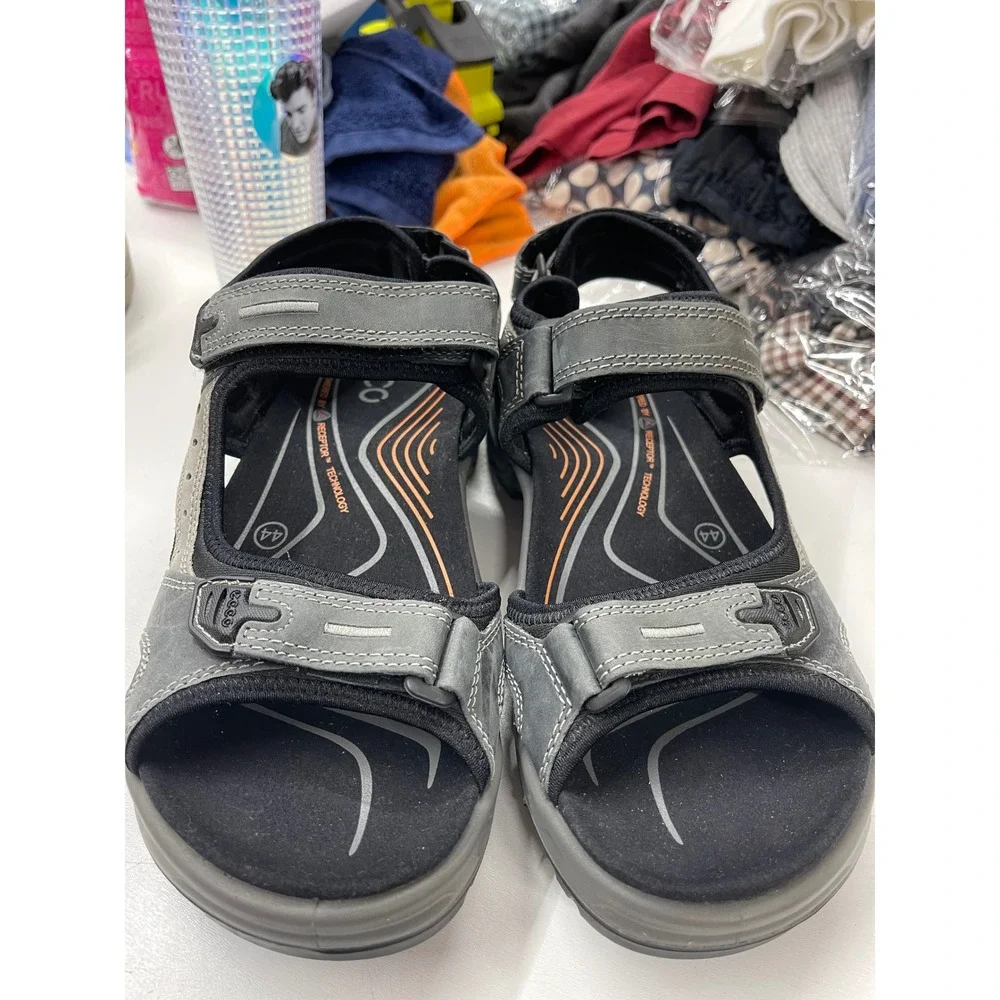 ECCO Yucatan Mens Grey Black Outdoor Hiking Sandals Receptor Technology Size 44